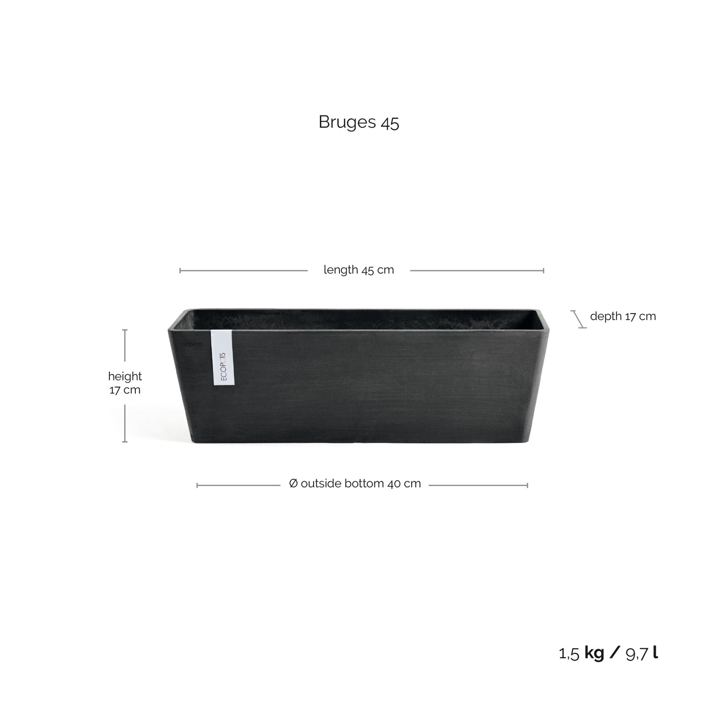 ECOPOTS Bruges 45 cm lengd - blómapottur