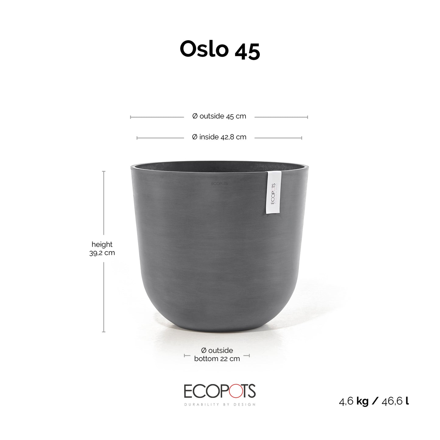 ECOPOTS Oslo 45 cm - blómapottur