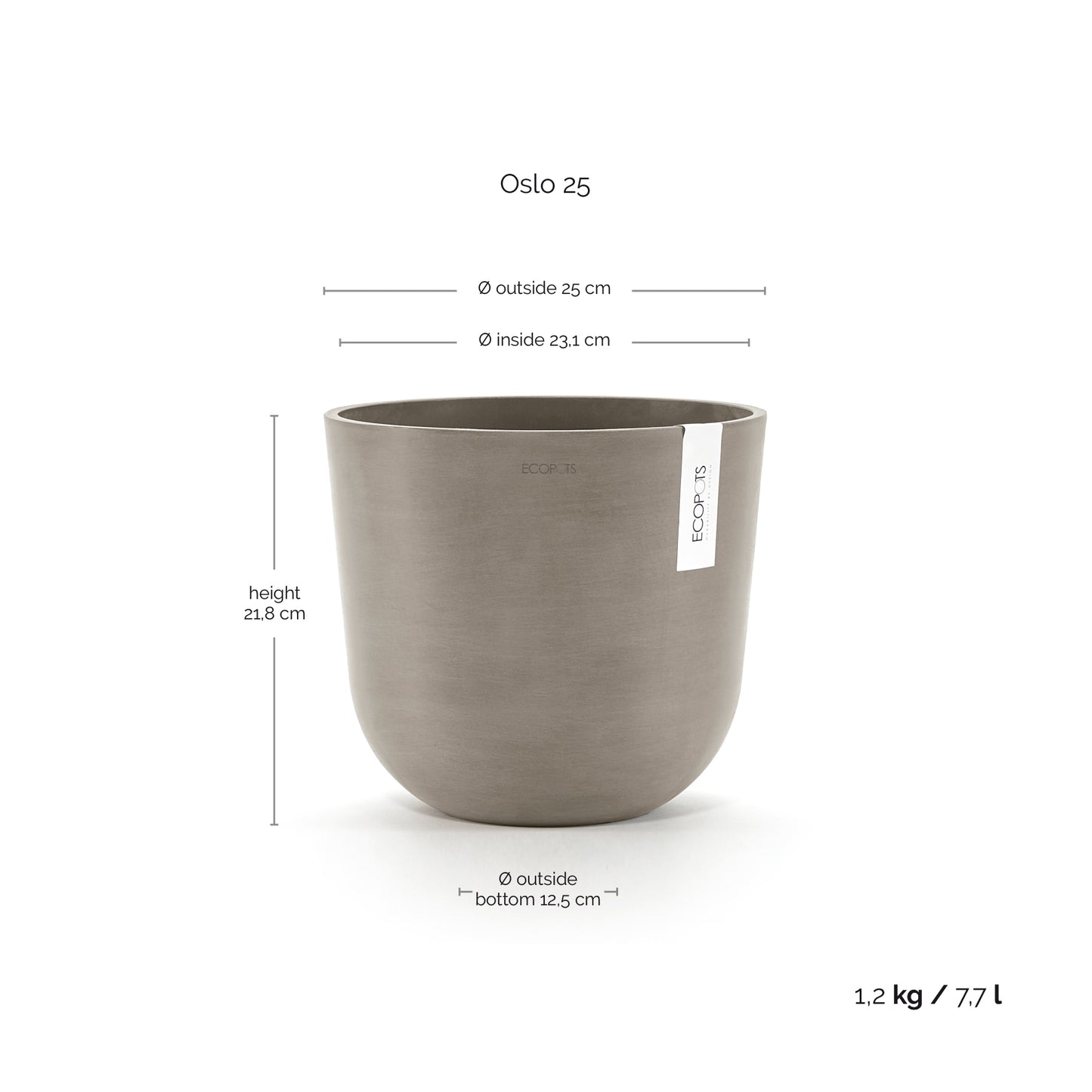 ECOPOTS Oslo 25 cm - blómapottur með vatnshólfi