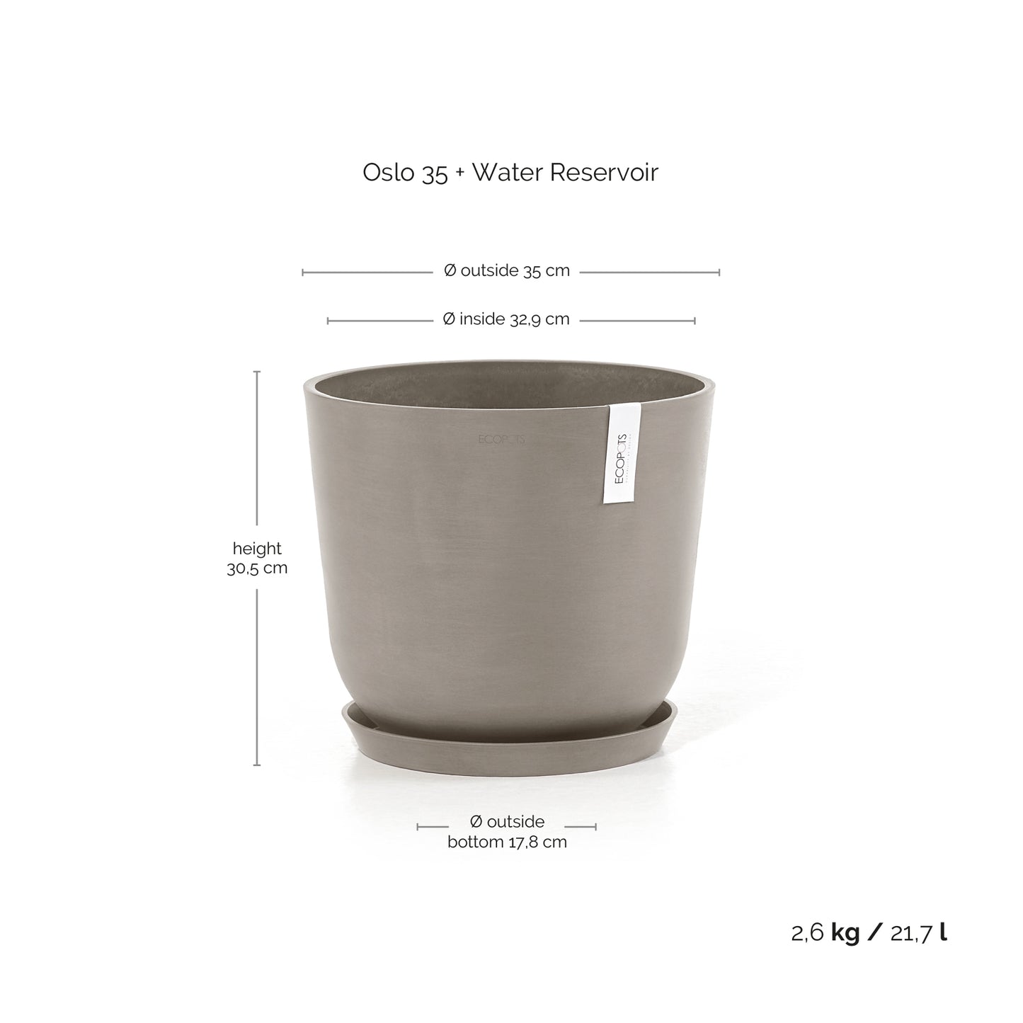ECOPOTS Oslo 35 cm - blómapottur