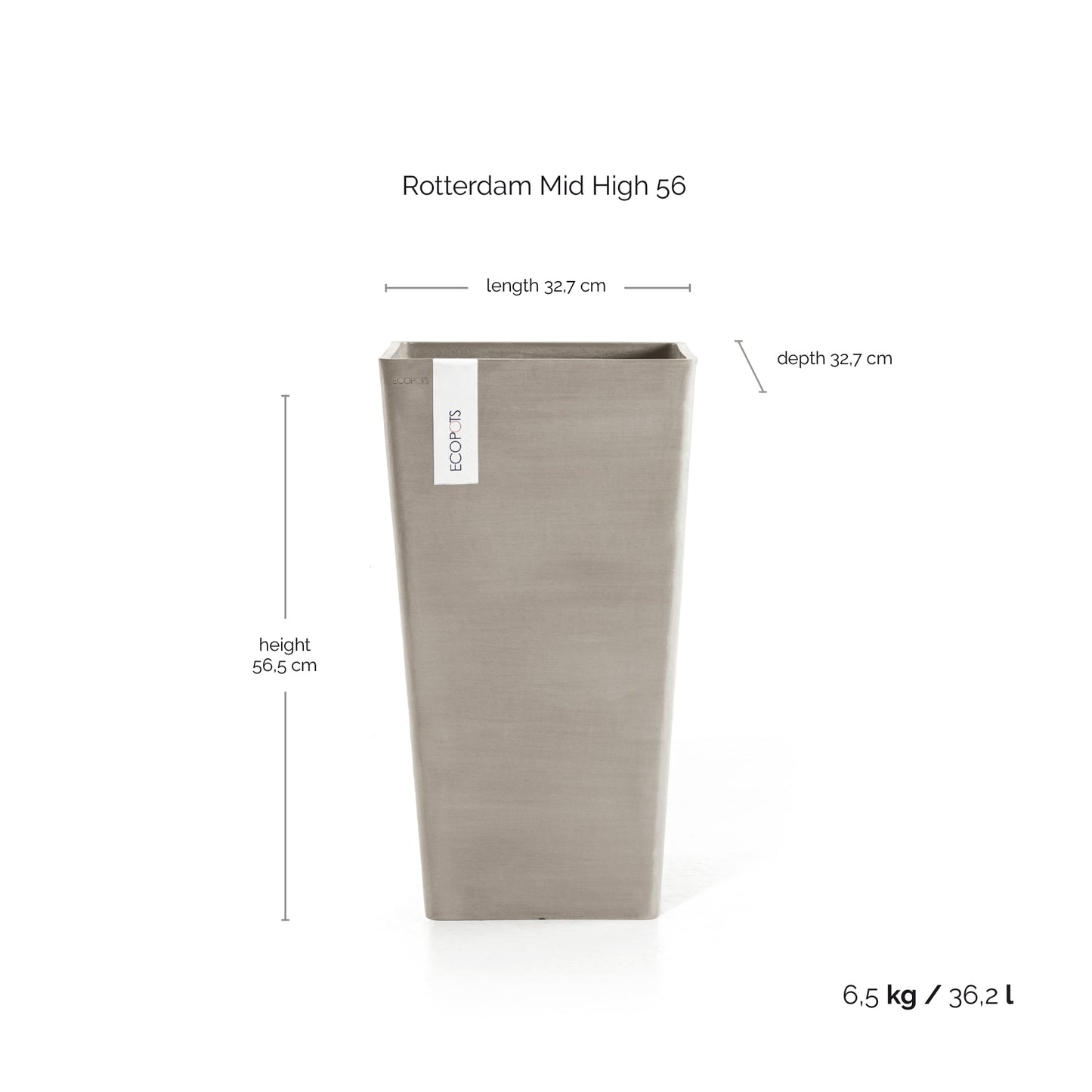 ECOPOTS Rotterdam 56 cm hátt - blómapottur