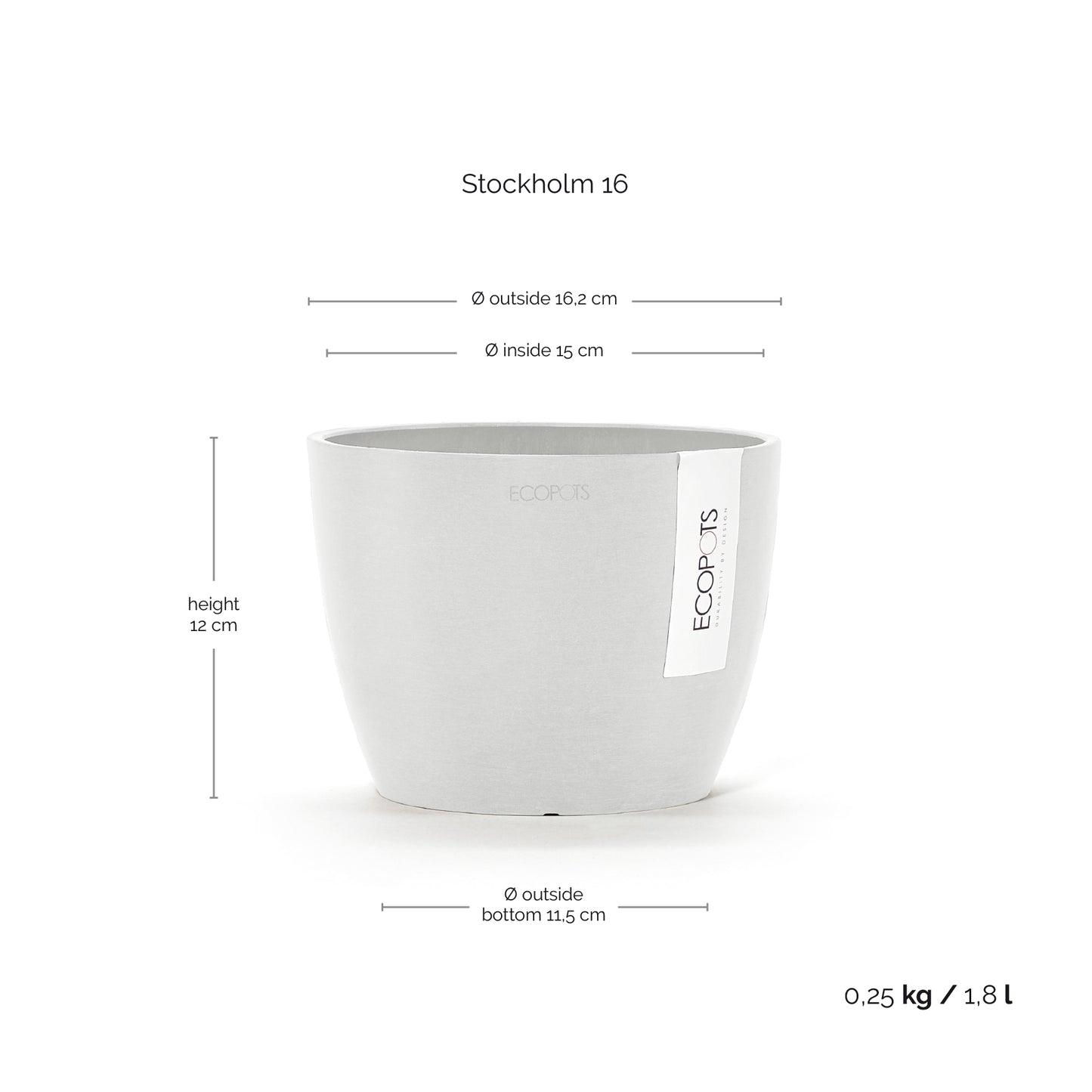 ECOPOTS Stockholm 16 cm - blómapottur