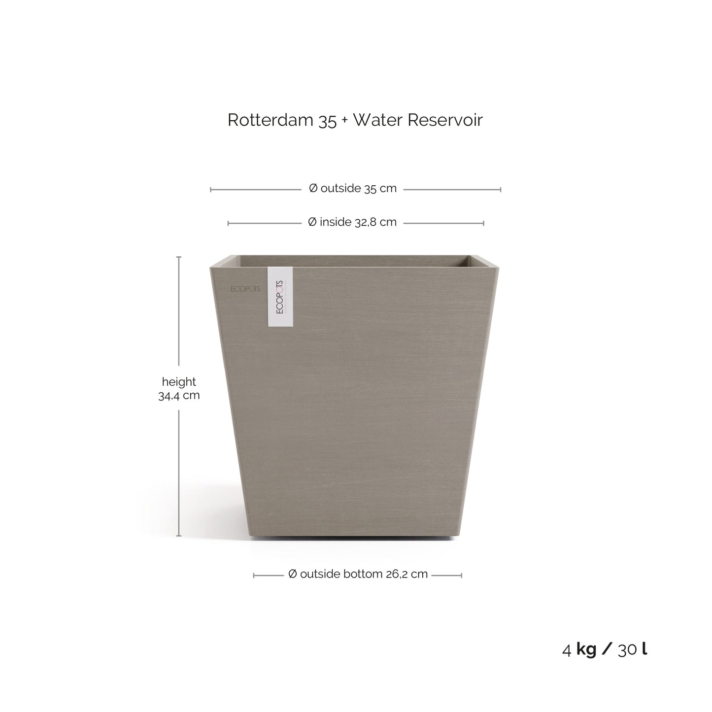 ECOPOTS Rotterdam 35 cm - blómapottur með vatnshólfi