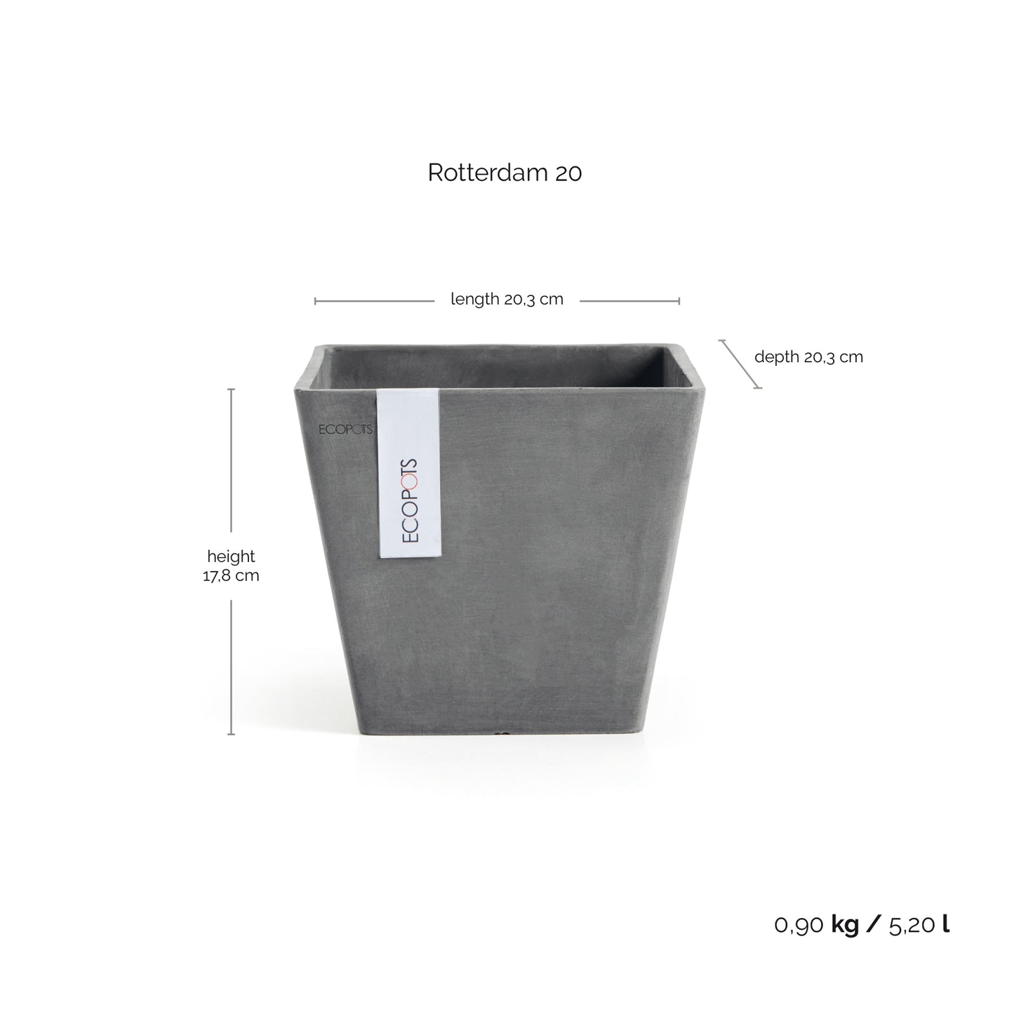 ECOPOTS Rotterdam 20 cm - blómapottur