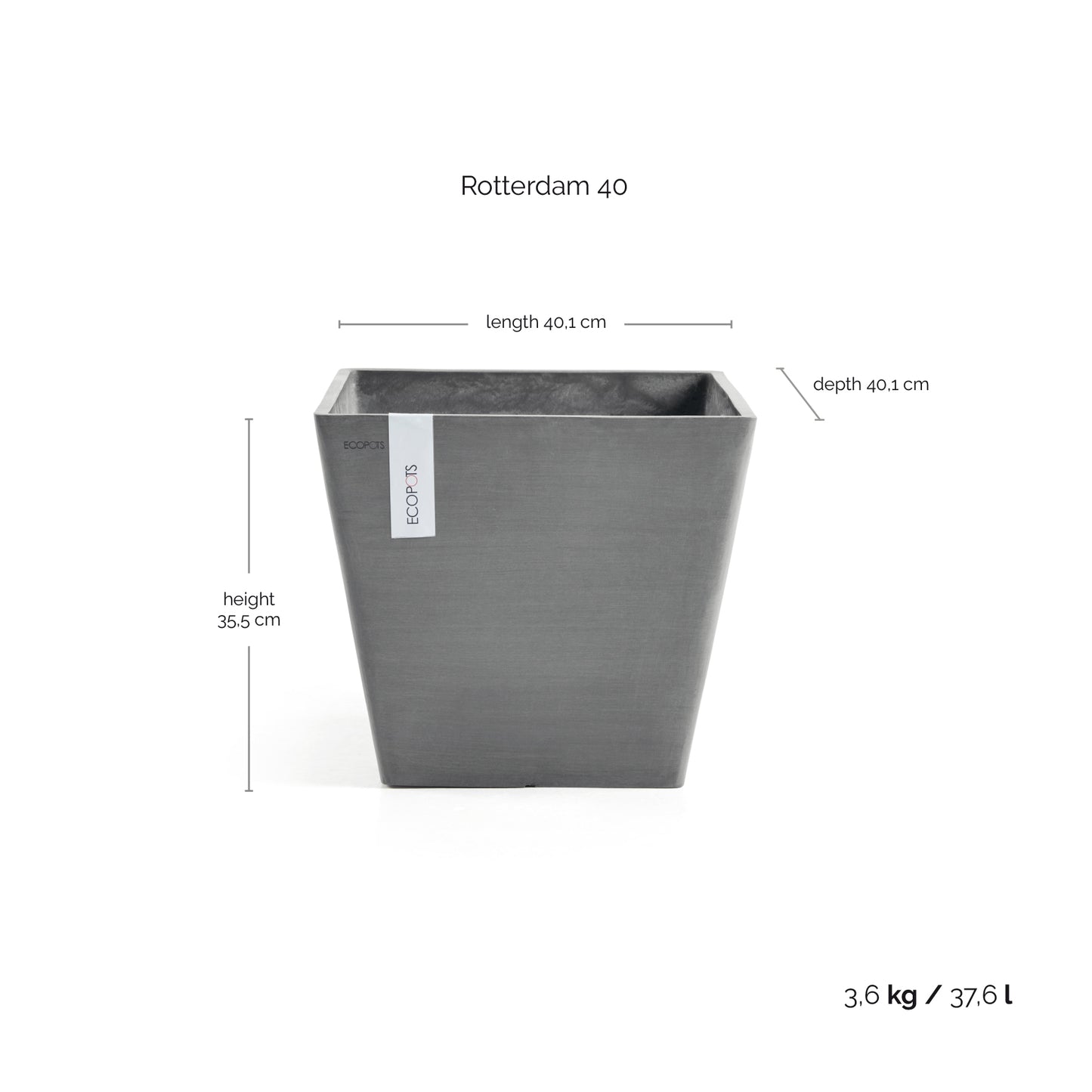 ECOPOTS Rotterdam 40 cm - blómapottur