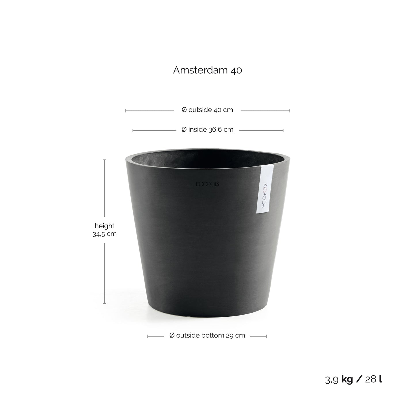 ECOPOTS Amsterdam 40 cm - blómapottur