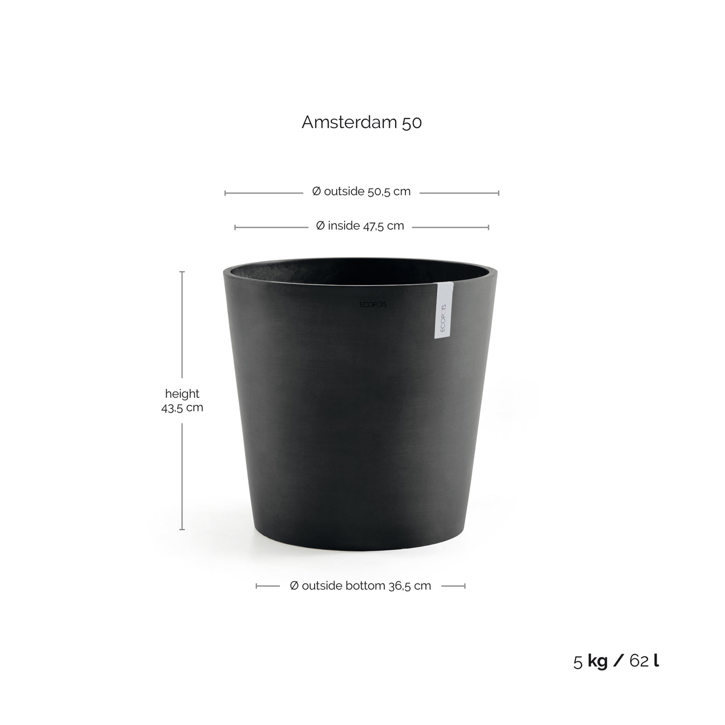 ECOPOTS Amsterdam 50 cm - blómapottur