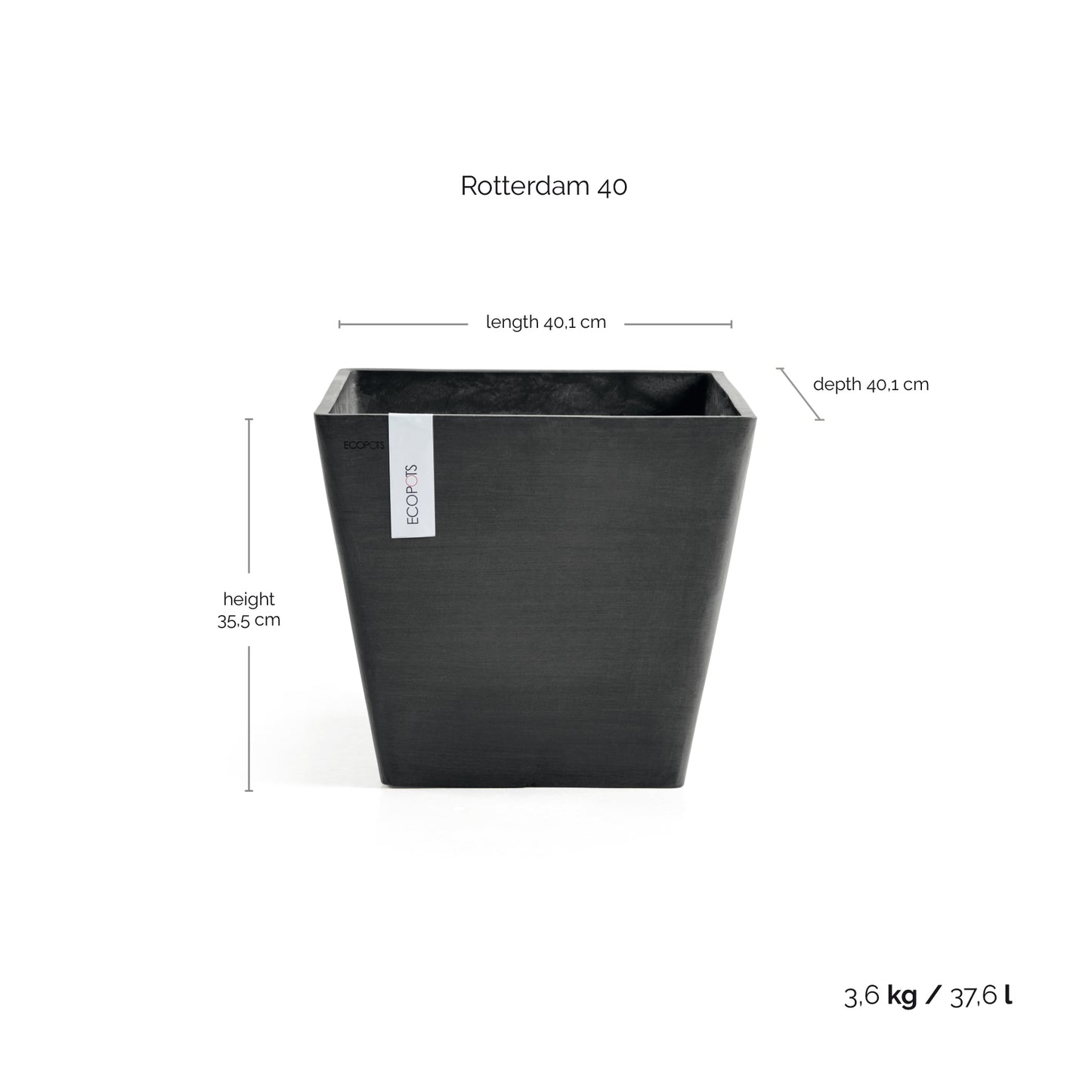 ECOPOTS Rotterdam 40 cm - blómapottur