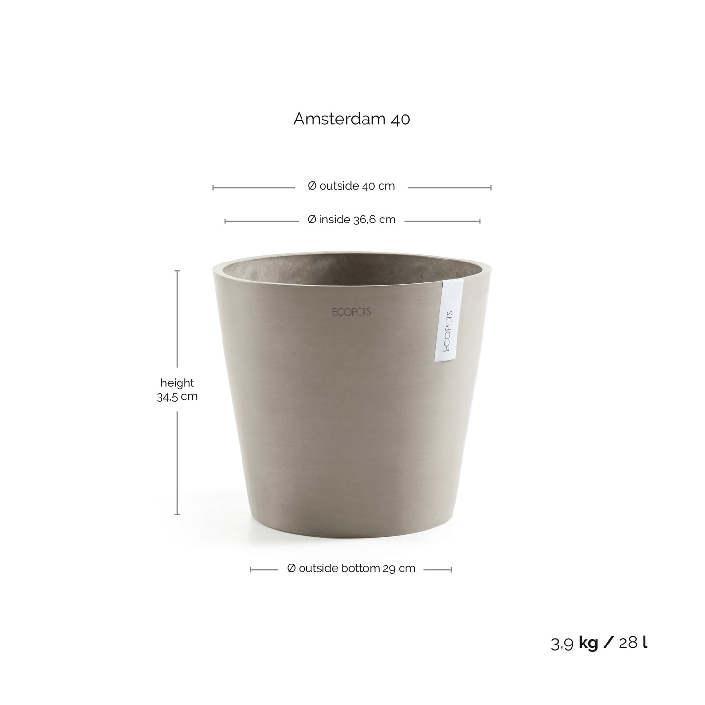 ECOPOTS Amsterdam 40 cm - blómapottur