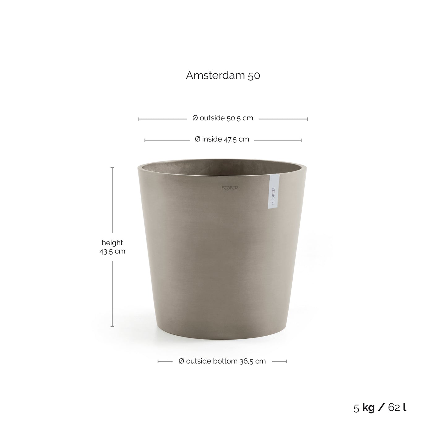 ECOPOTS Amsterdam 50 cm - blómapottur