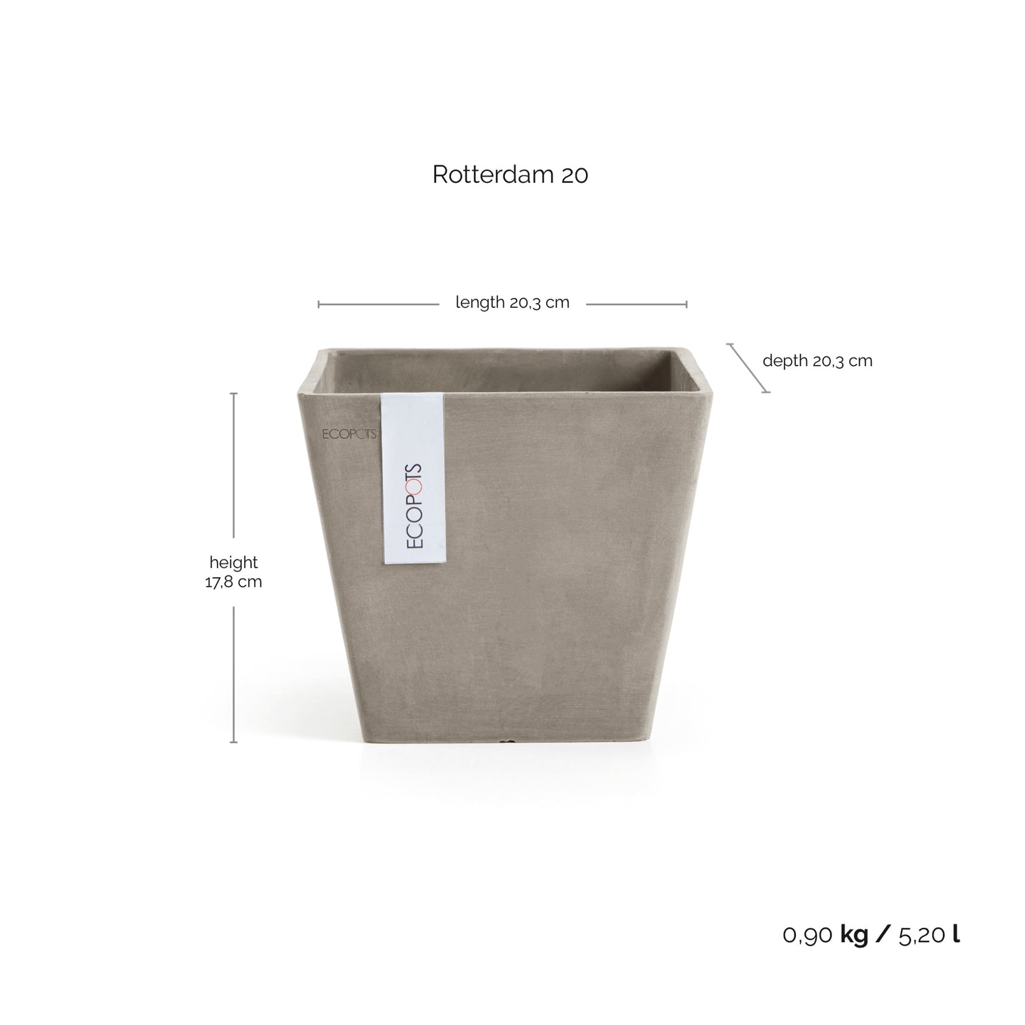 ECOPOTS Rotterdam 20 cm - blómapottur