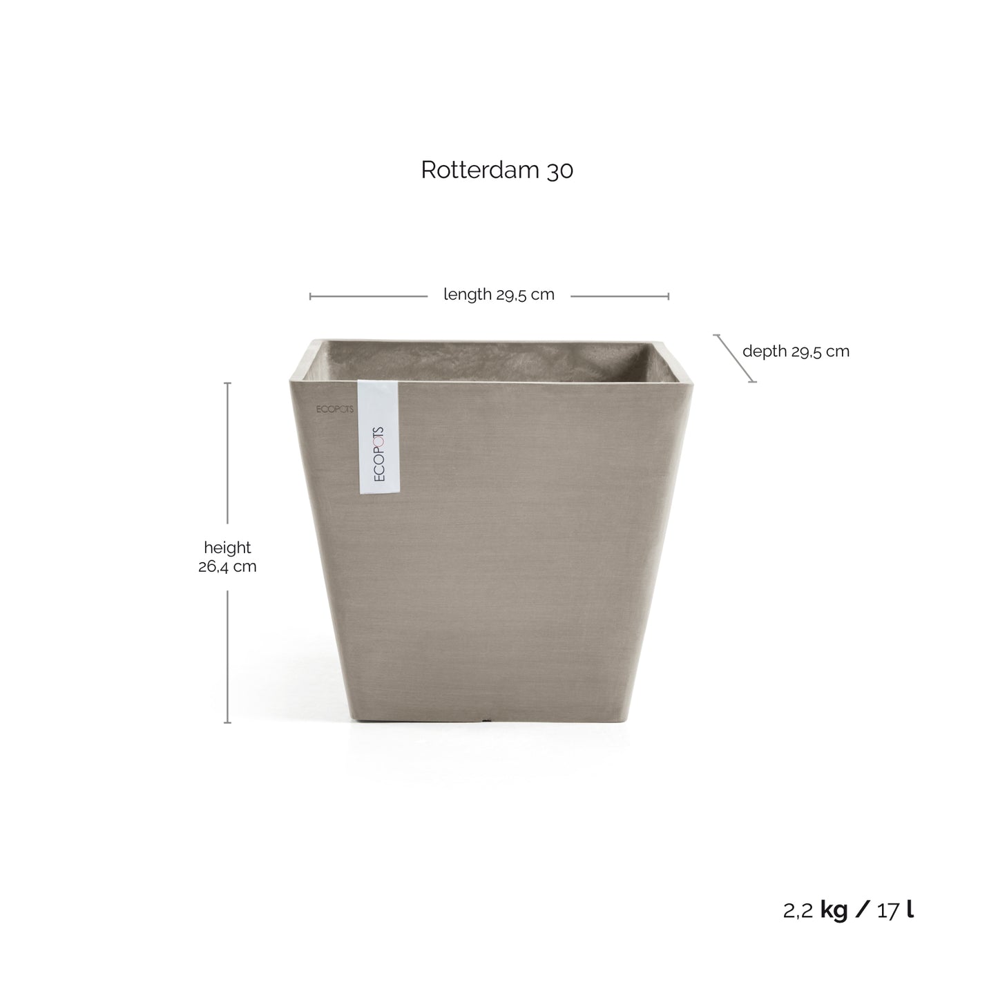 ECOPOTS Rotterdam 30 cm - blómapottur