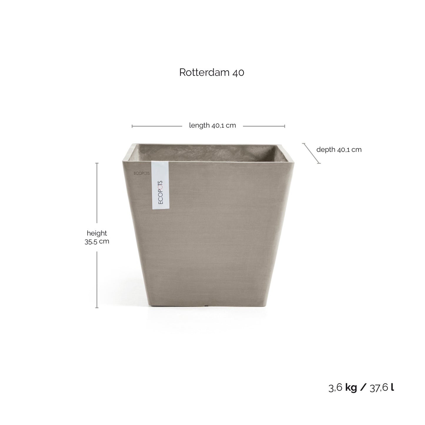 ECOPOTS Rotterdam 40 cm - blómapottur