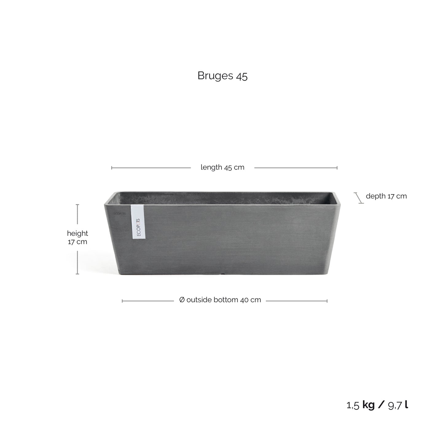 ECOPOTS Bruges 45 cm lengd - blómapottur