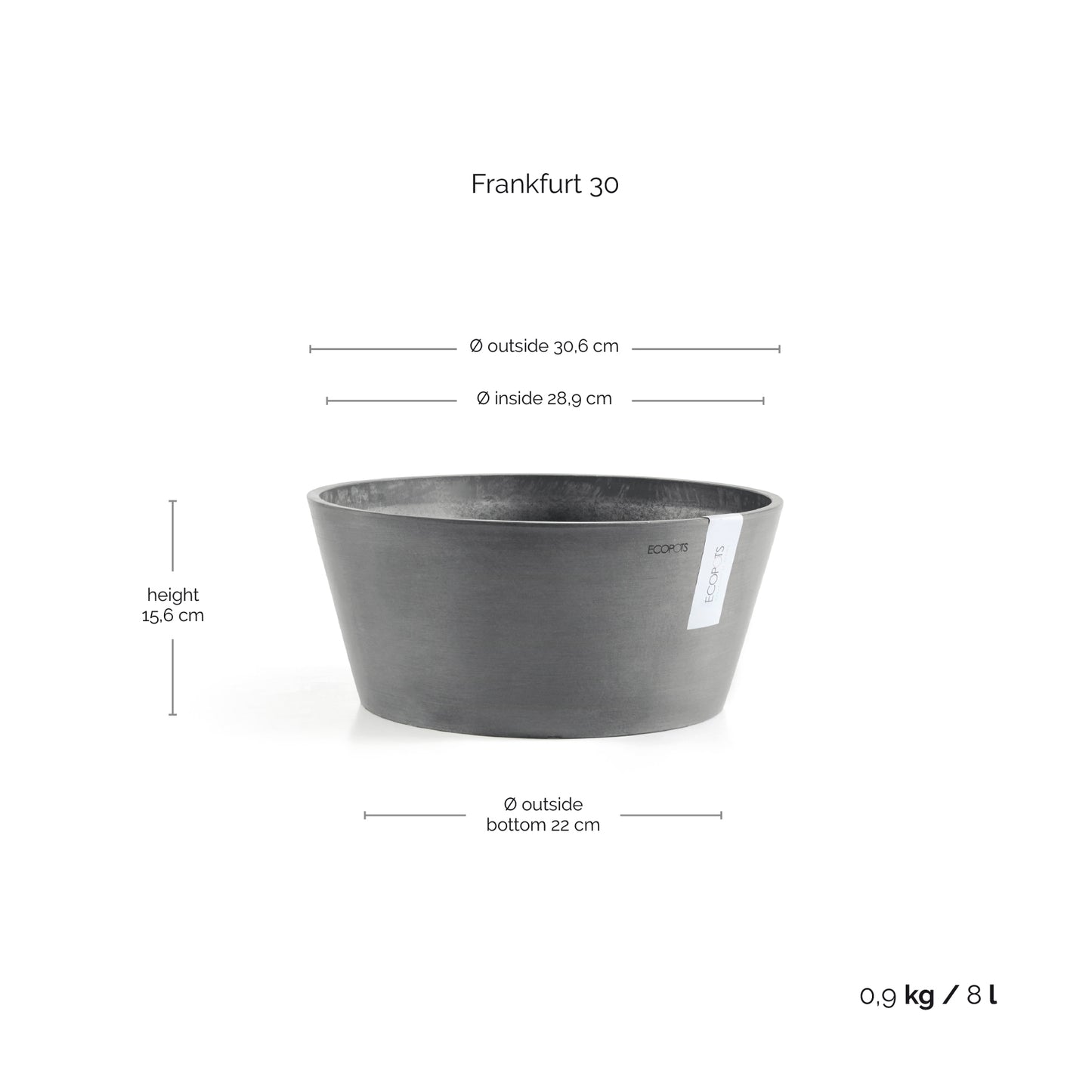ECOPOTS Frankfurt 30 cm - blómapottur