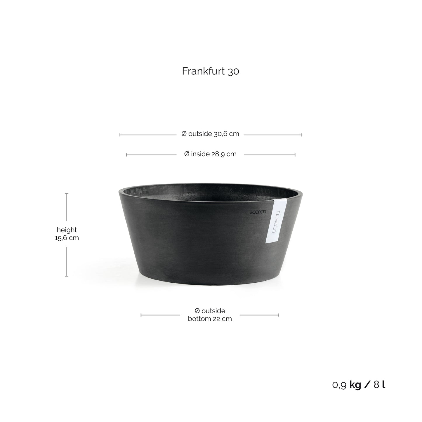 ECOPOTS Frankfurt 30 cm - blómapottur