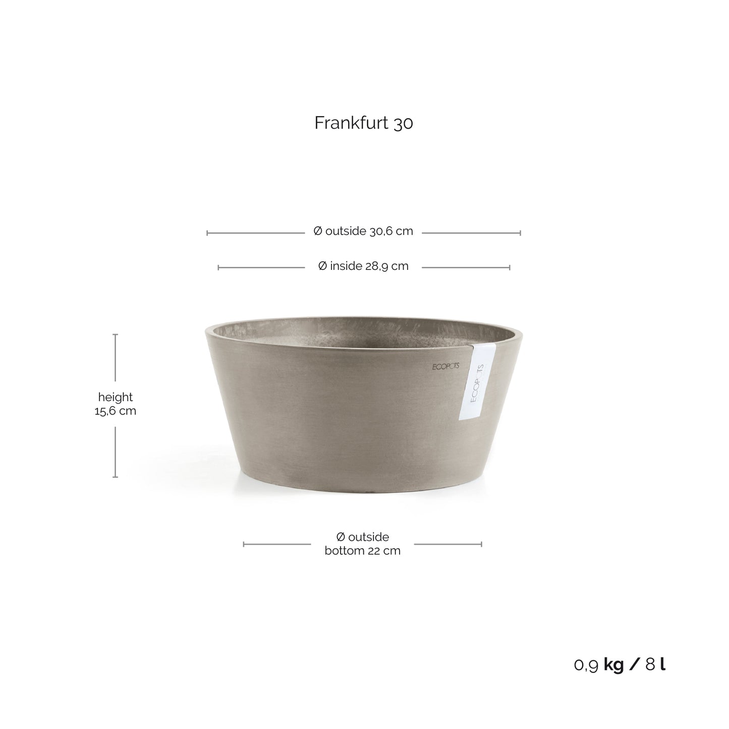 ECOPOTS Frankfurt 30 cm - blómapottur