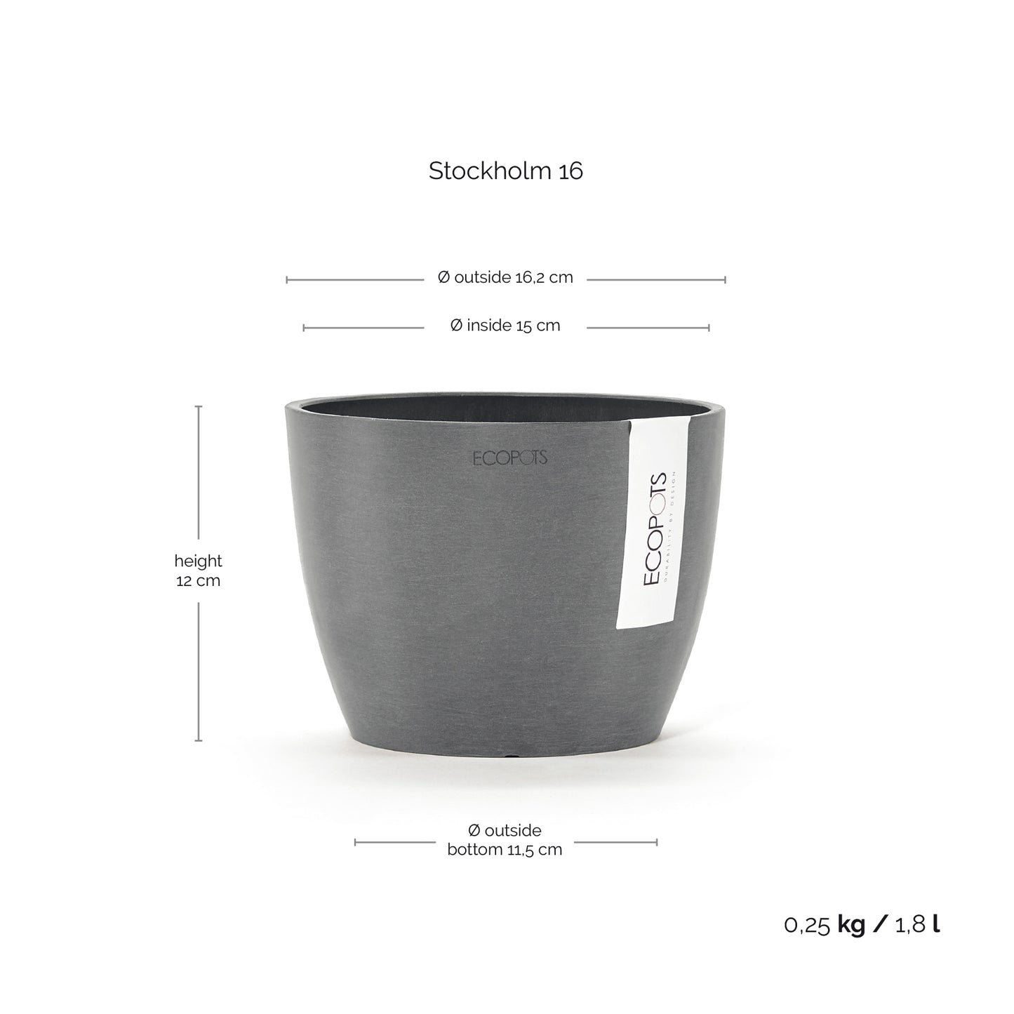 ECOPOTS Stockholm 16 cm - blómapottur