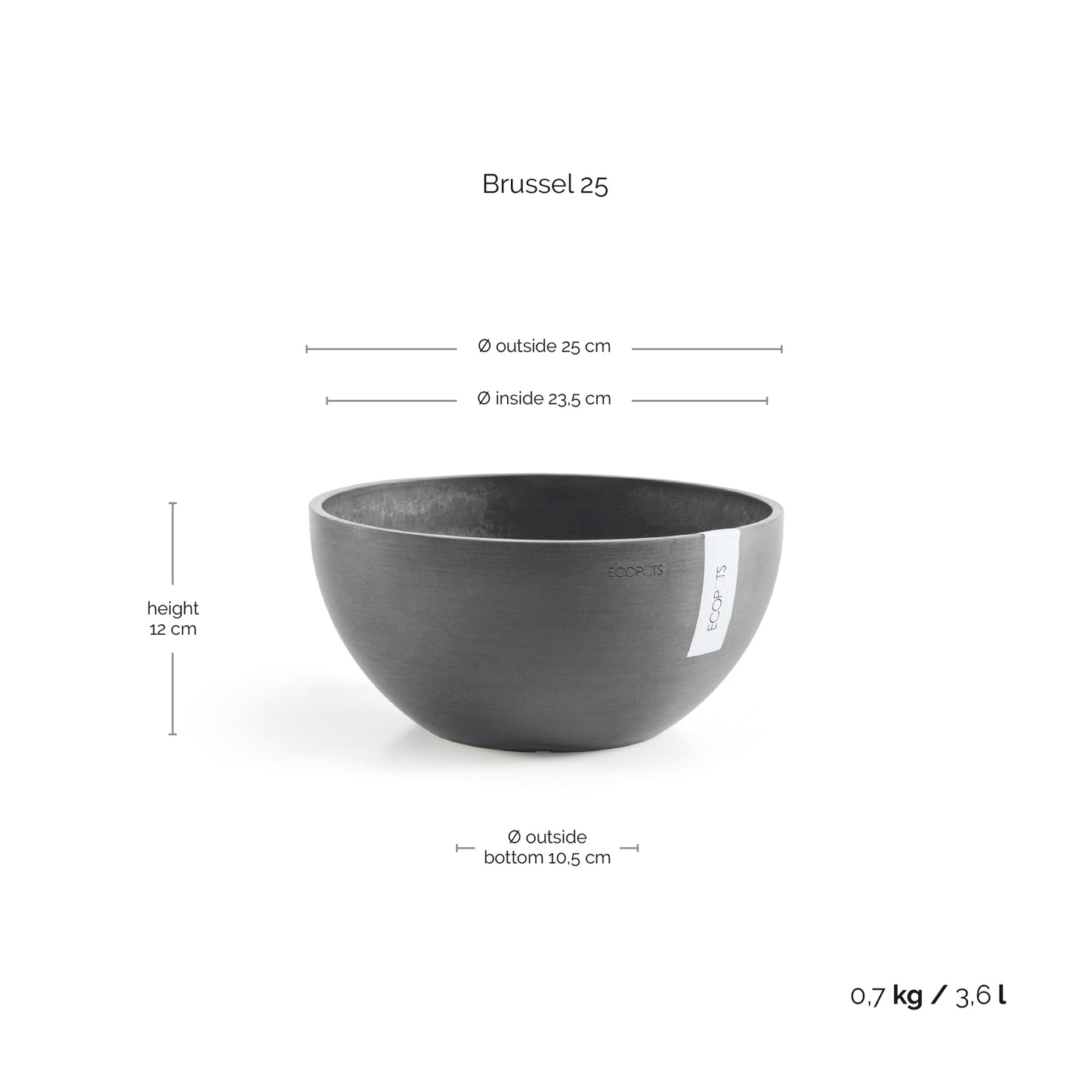 ECOPOTS Brussels 25 cm - blómapottur