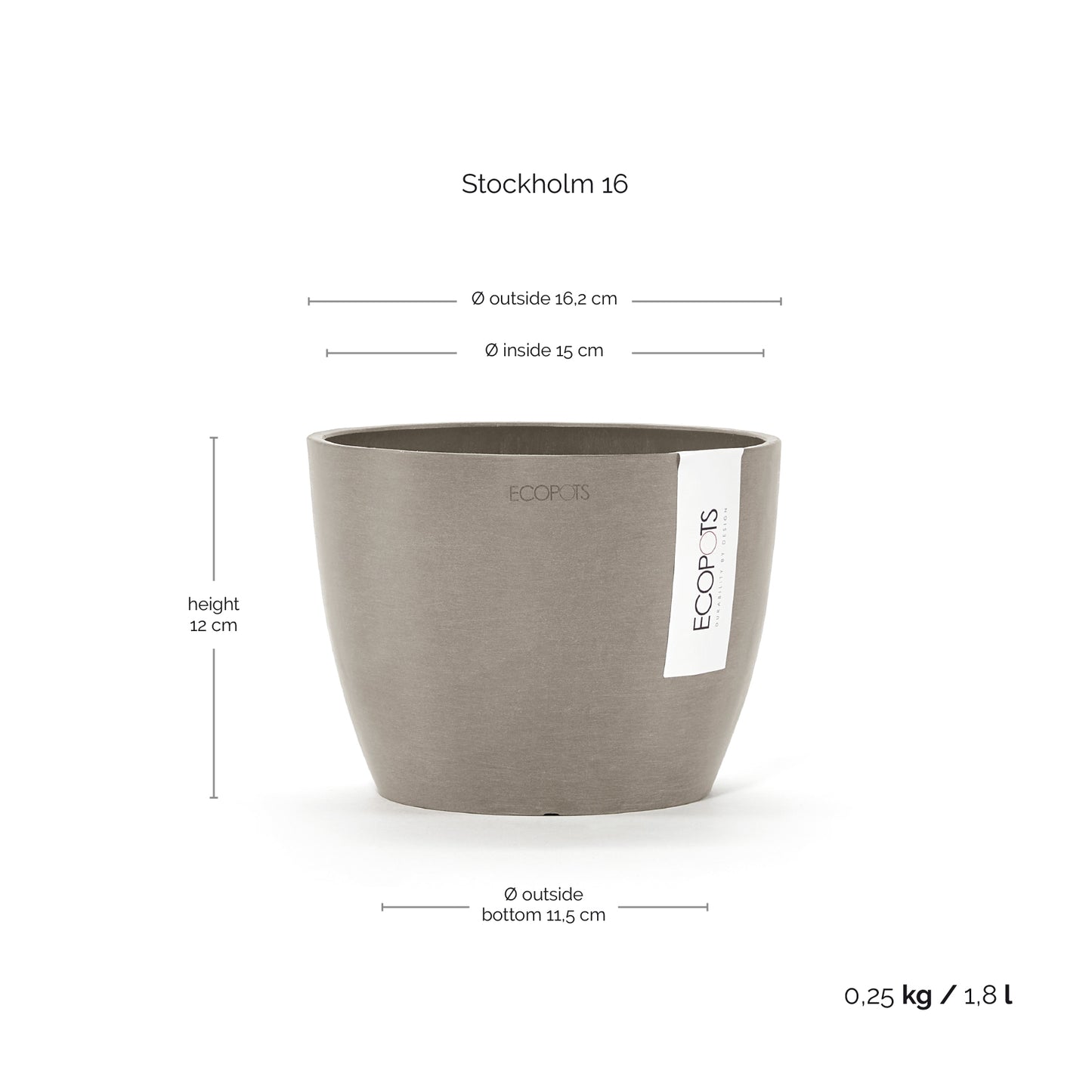 ECOPOTS Stockholm 16 cm - blómapottur