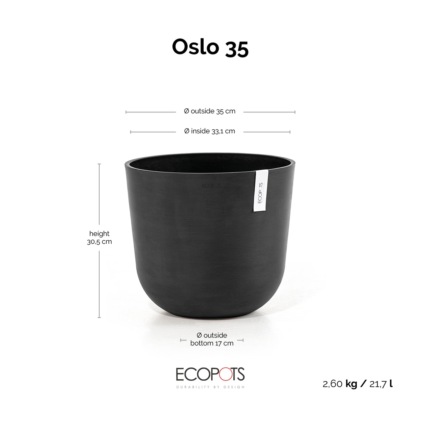 ECOPOTS Oslo 35 cm - blómapottur