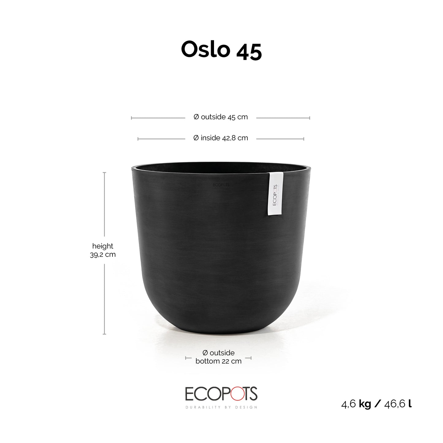 ECOPOTS Oslo 45 cm - blómapottur