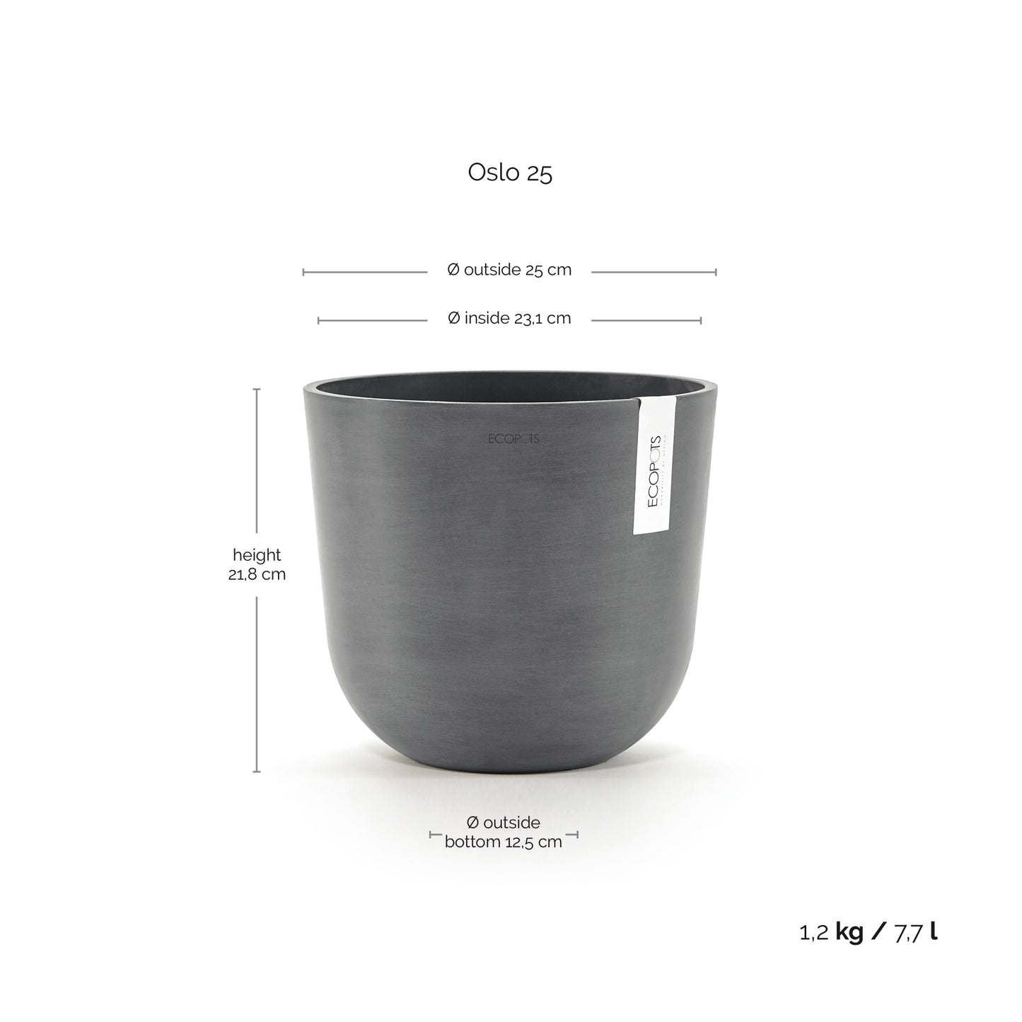 ECOPOTS Oslo 25 cm - blómapottur með vatnshólfi