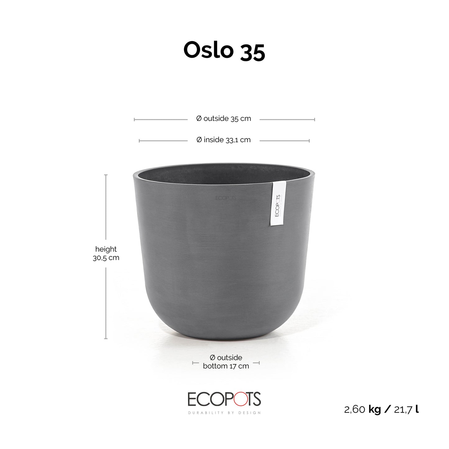 ECOPOTS Oslo 35 cm - blómapottur