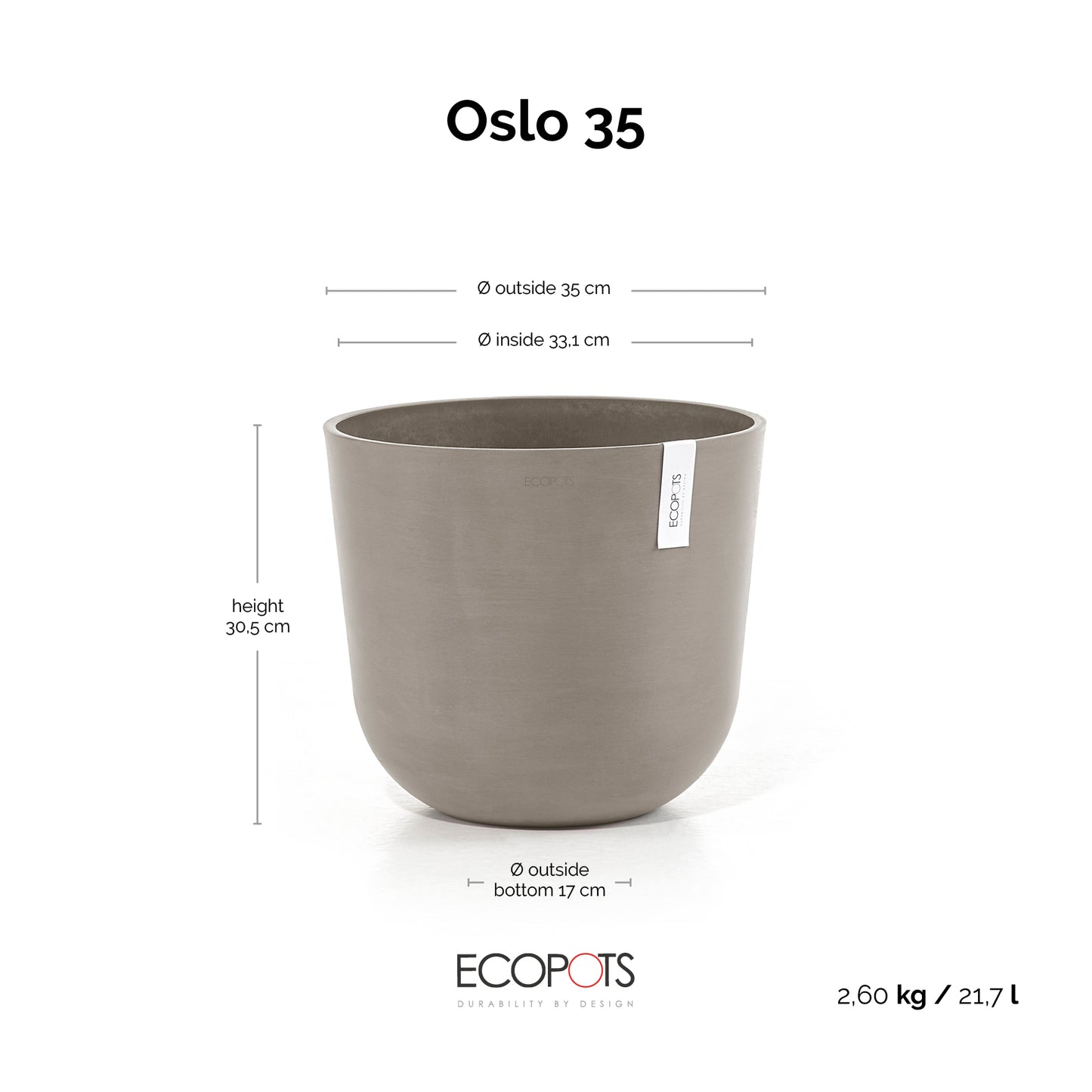 ECOPOTS Oslo 35 cm - blómapottur