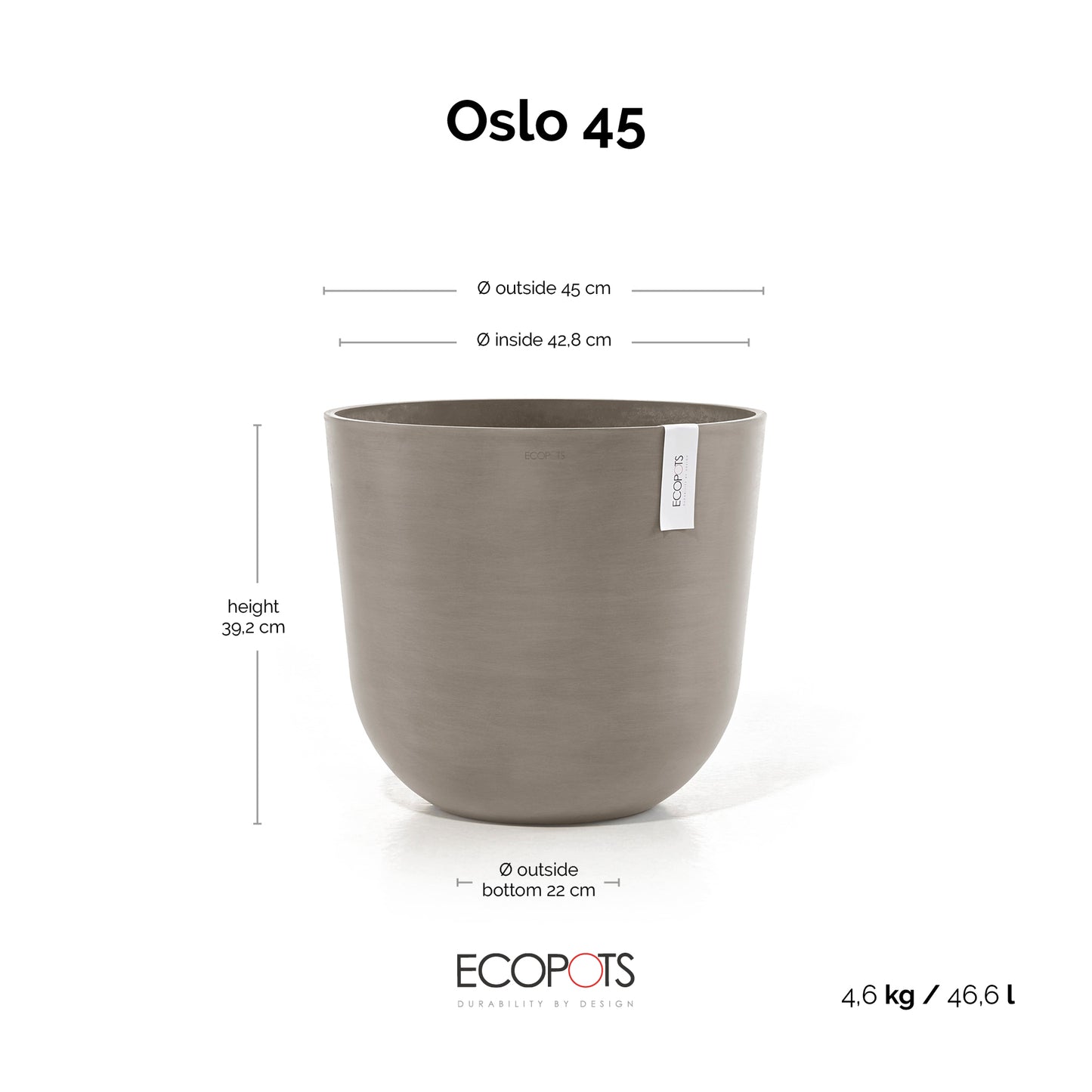 ECOPOTS Oslo 45 cm - blómapottur