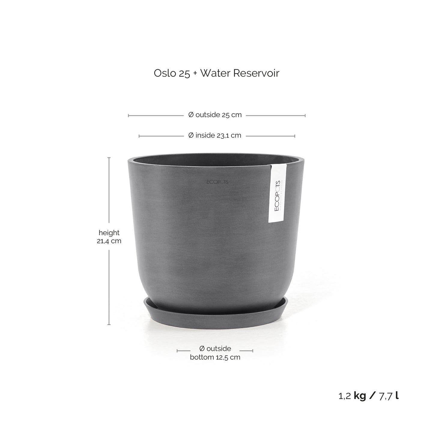 ECOPOTS Oslo 25 cm - blómapottur með vatnshólfi