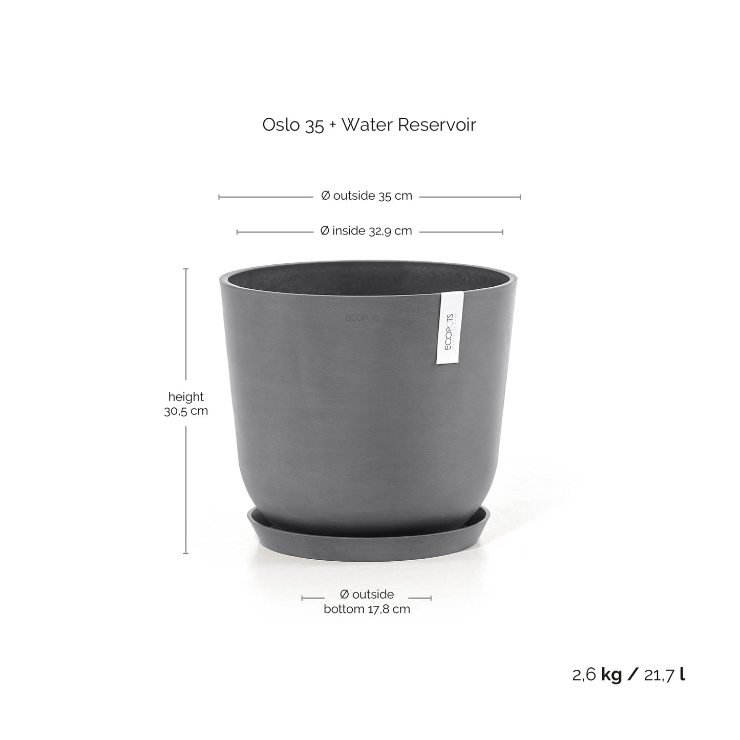ECOPOTS Oslo 35 cm - blómapottur
