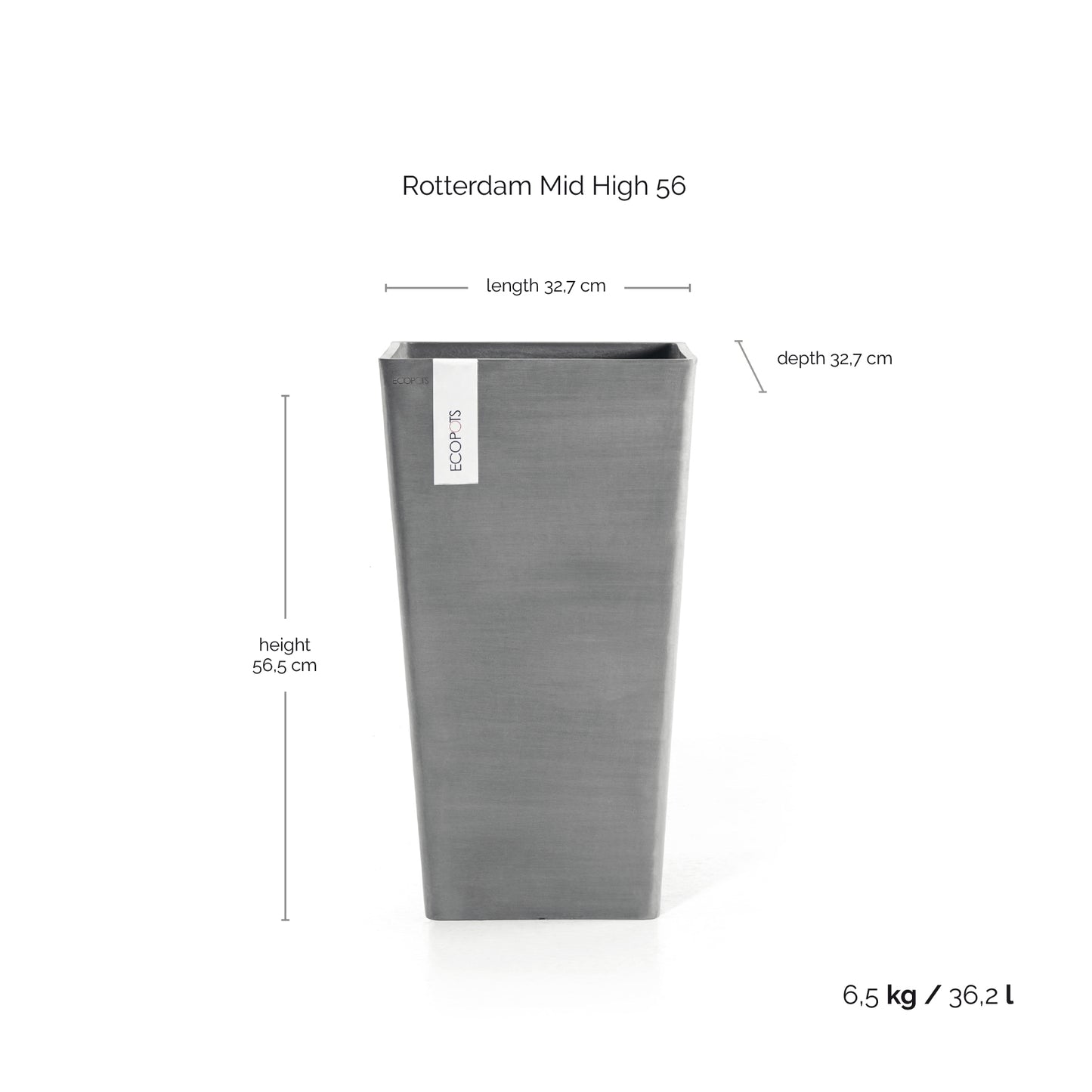 ECOPOTS Rotterdam 56 cm hátt - blómapottur