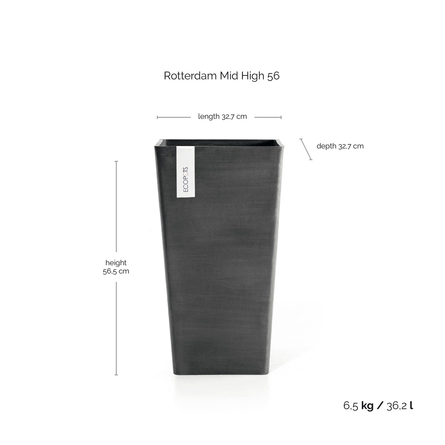 ECOPOTS Rotterdam 56 cm hátt - blómapottur