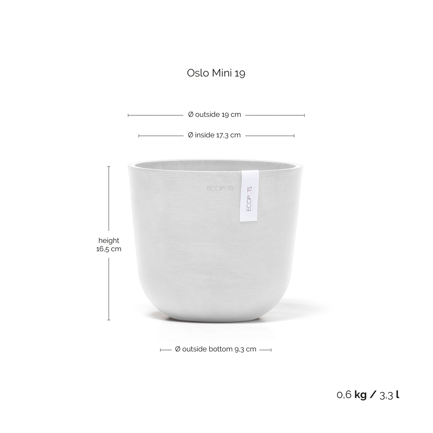 ECOPOTS Oslo 19 cm - blómapottur