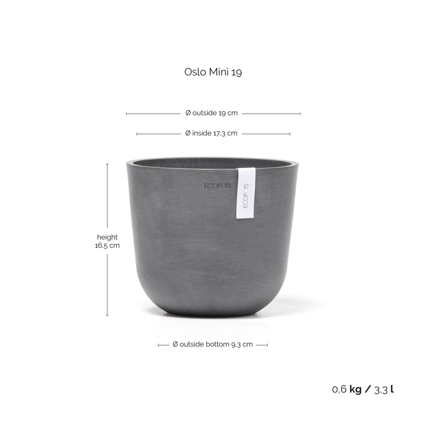 ECOPOTS Oslo 19 cm - blómapottur