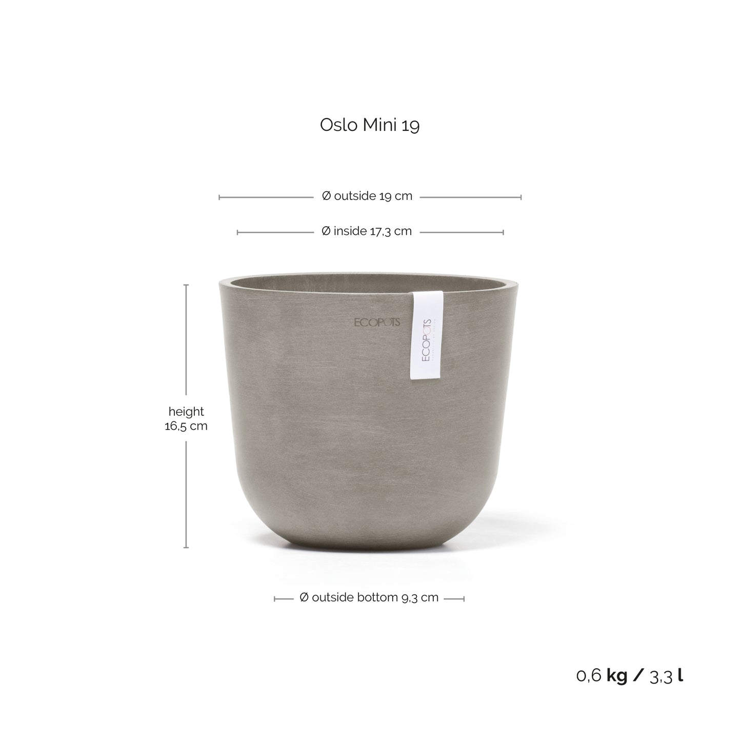 ECOPOTS Oslo 19 cm - blómapottur