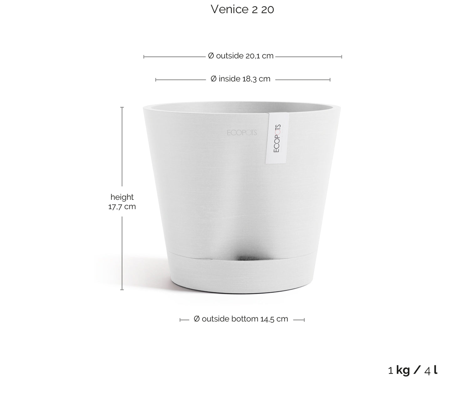 ECOPOTS Venice 20 cm - blómapottur