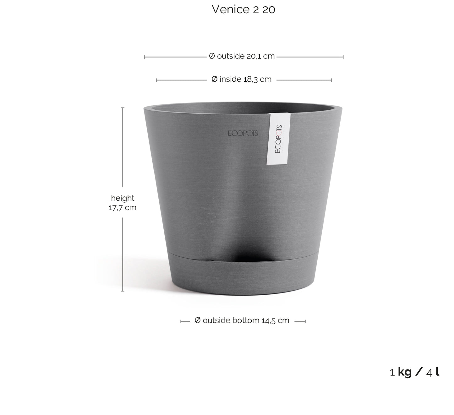 ECOPOTS Venice 20 cm - blómapottur