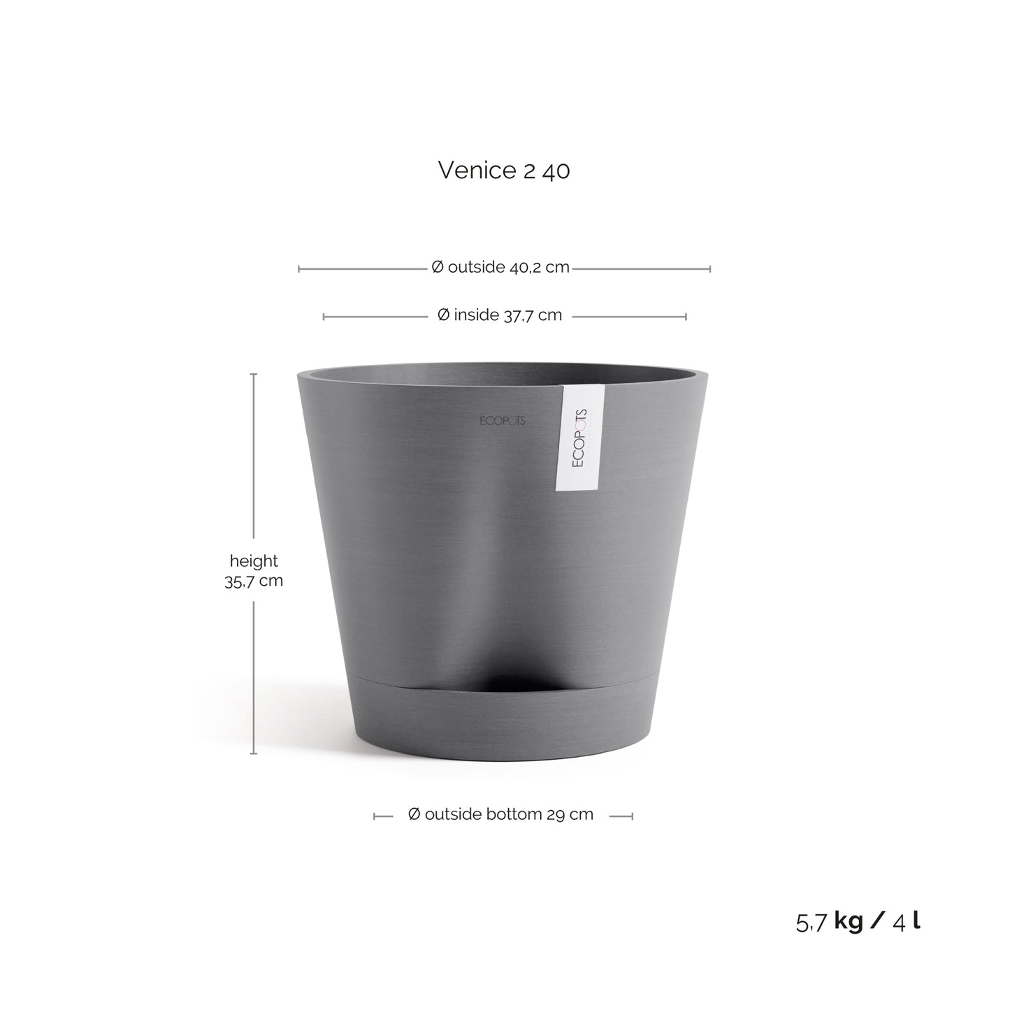 ECOPOTS Venice 40 cm - blómapottur