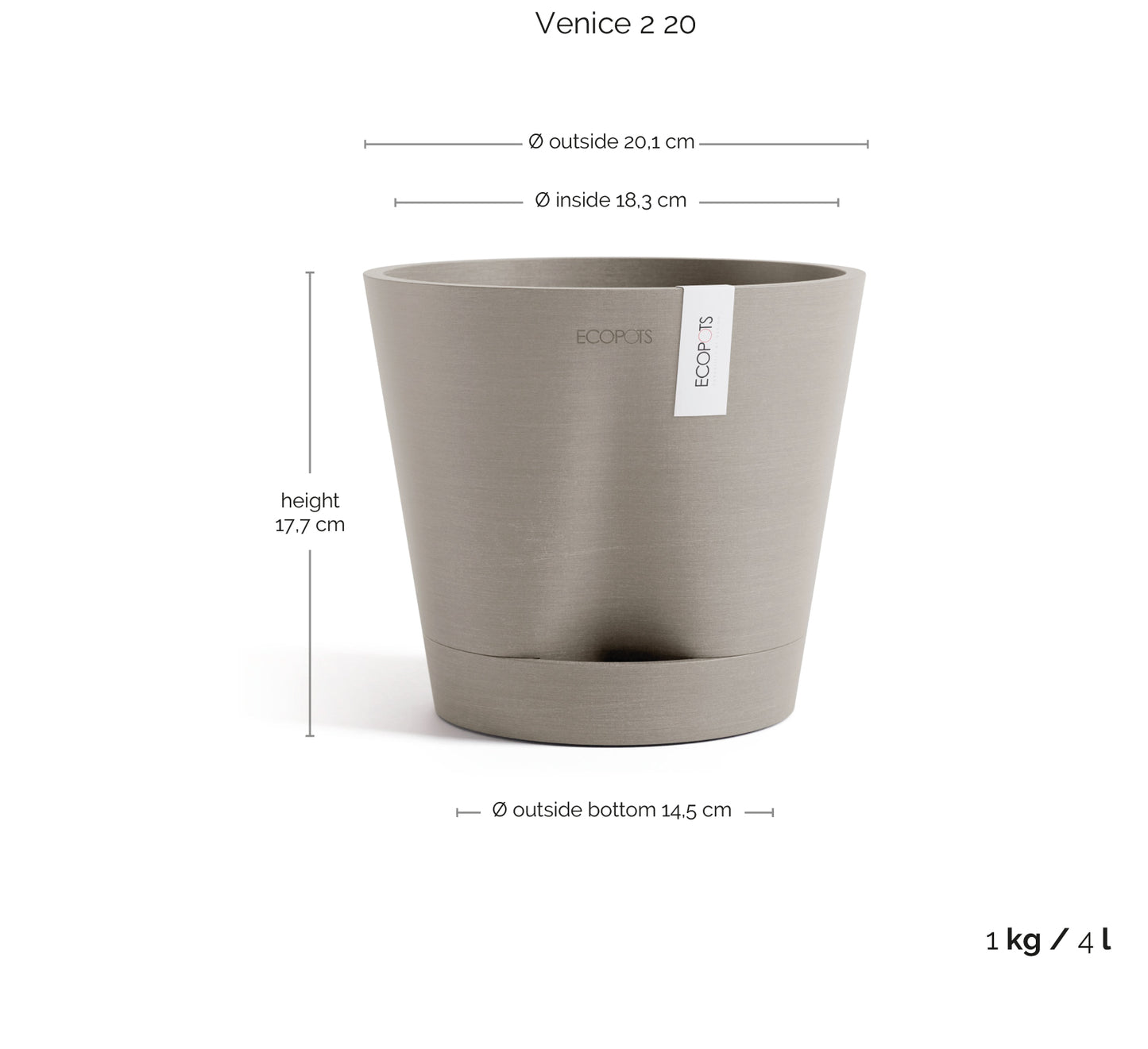 ECOPOTS Venice 20 cm - blómapottur