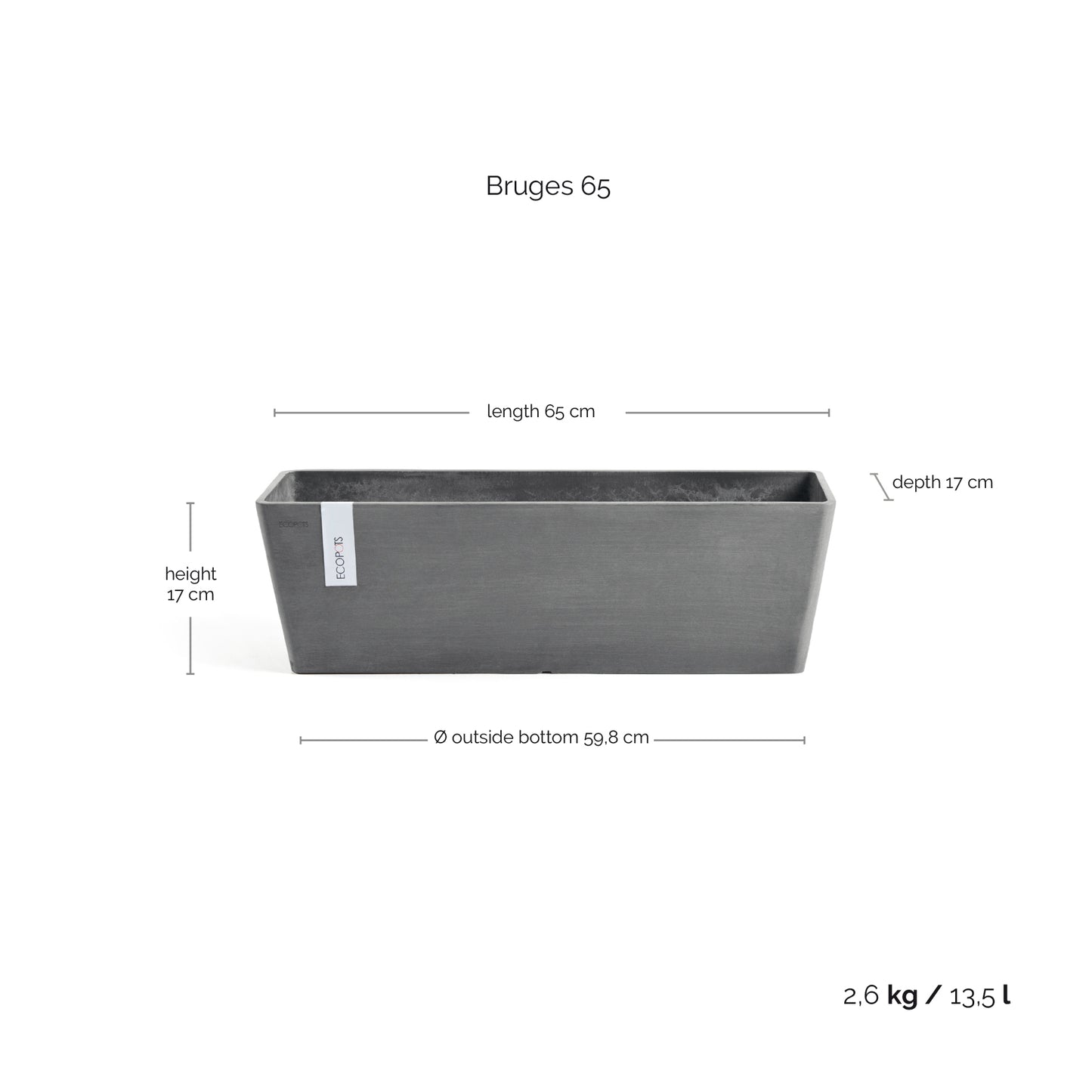 ECOPOTS Bruges 65 cm lengd - blómapottur