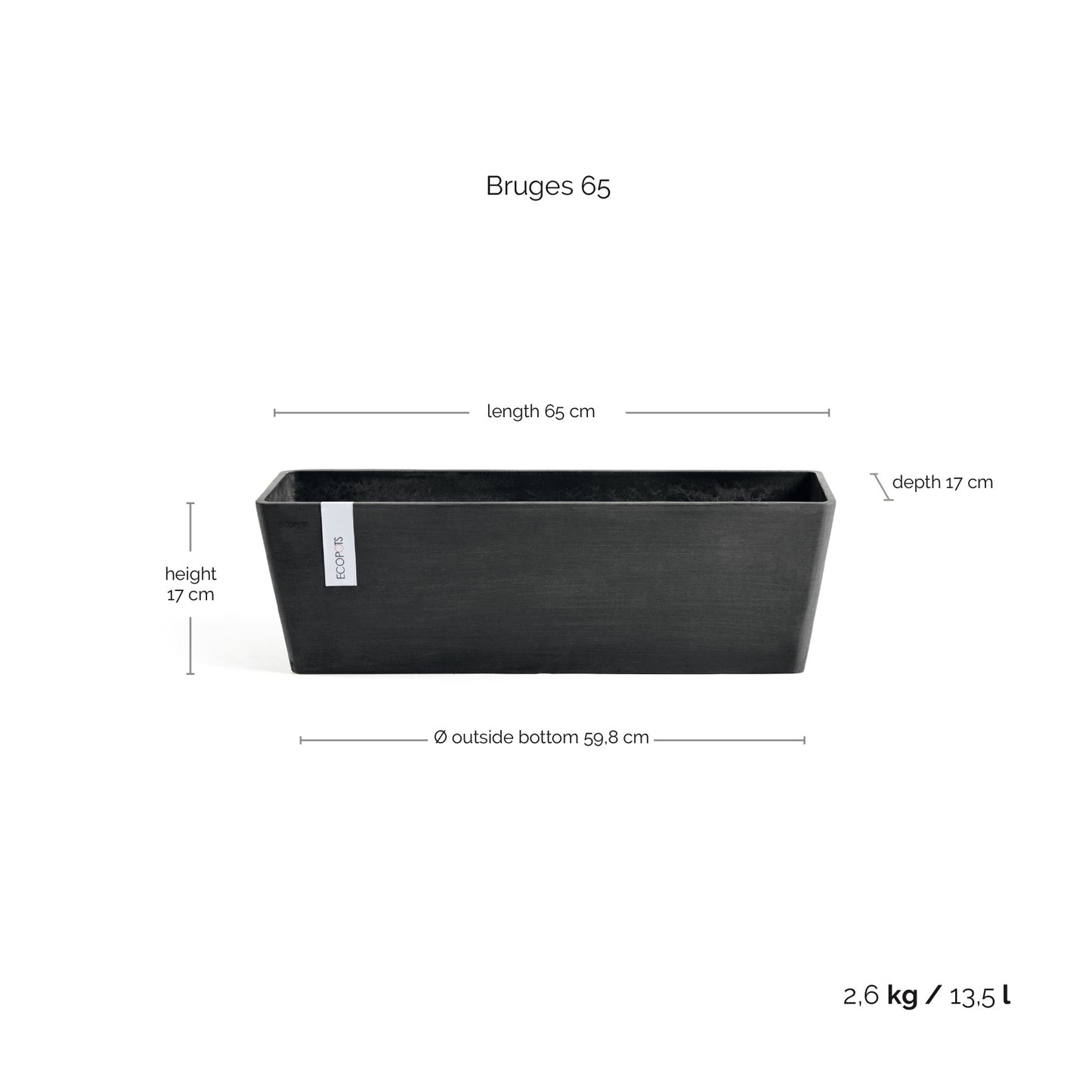 ECOPOTS Bruges 65 cm lengd - blómapottur