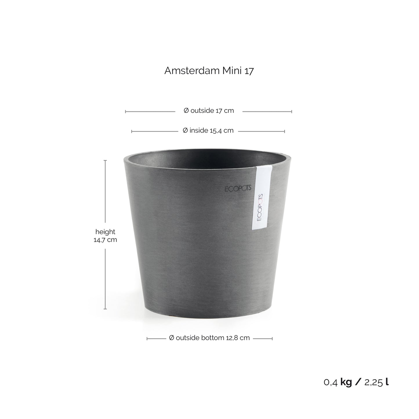 ECOPOTS Amsterdam 17 cm - blómapottur