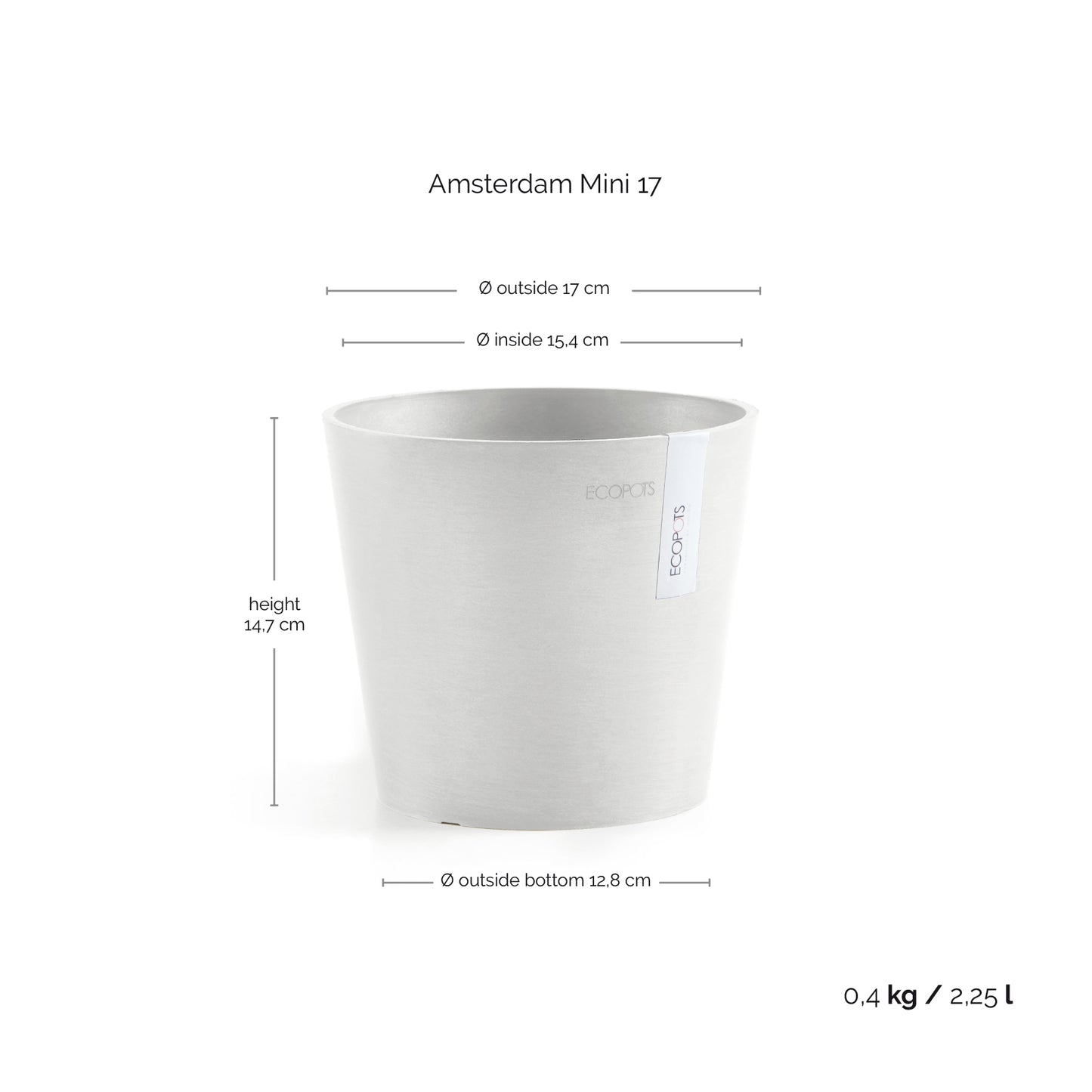 ECOPOTS Amsterdam 17 cm - blómapottur