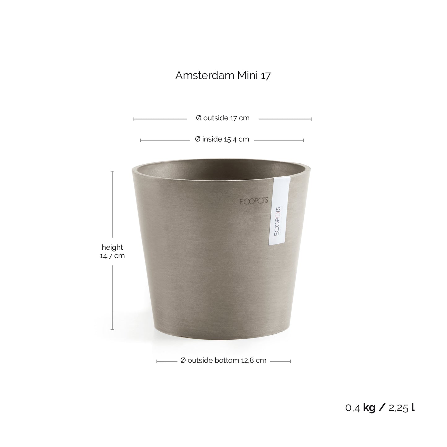 ECOPOTS Amsterdam 17 cm - blómapottur