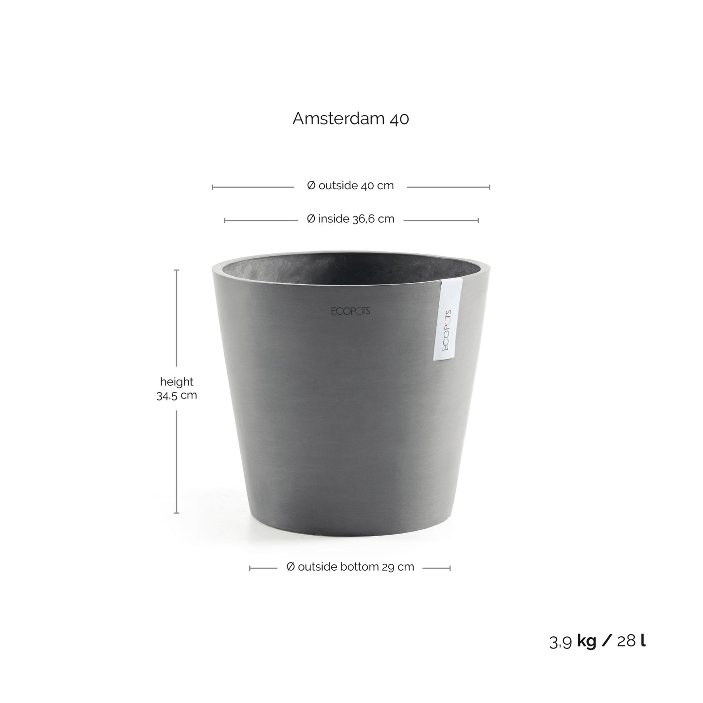 ECOPOTS Amsterdam 40 cm - blómapottur