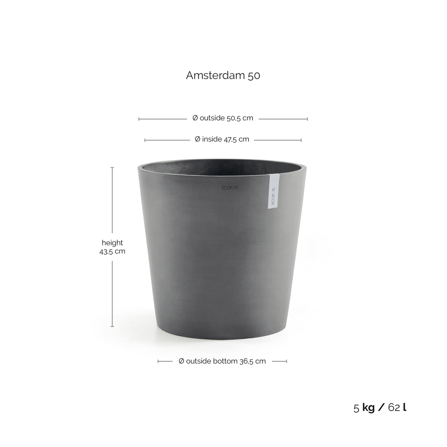 ECOPOTS Amsterdam 50 cm - blómapottur